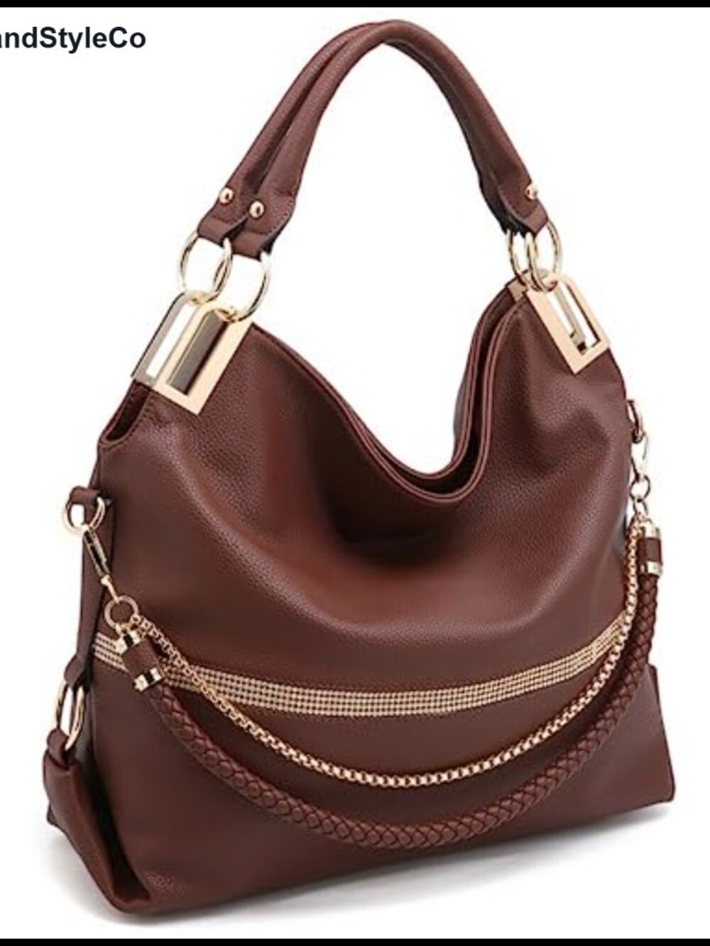 Large Hobo Tote Bag Faux Leather with Rhinestone Accents